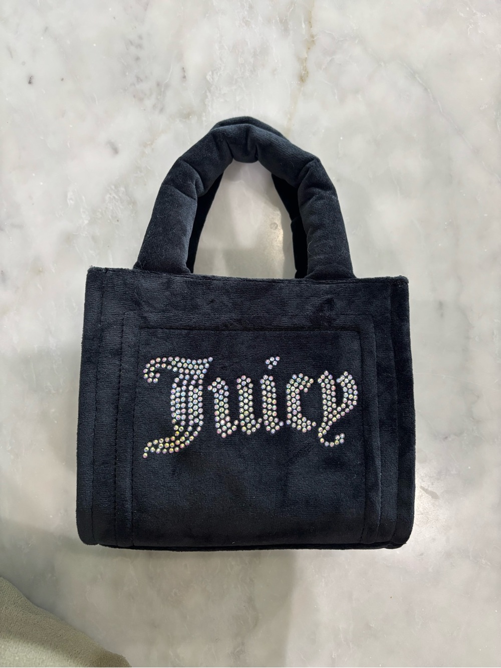 Juicy Couture Black Rhinestone Logo Plush Tote- Small
